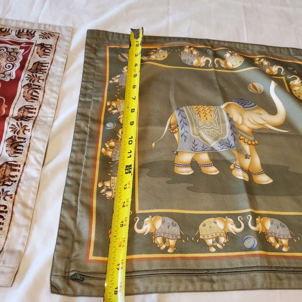 Jim Thompson Thai Elephant Pillow Covers Set of 2 Red Olive Green 18x18 NWT